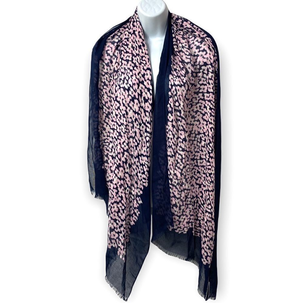 Talbots Set of 2 Black & White Polka Dot Floral Pink & Navy Scarves
